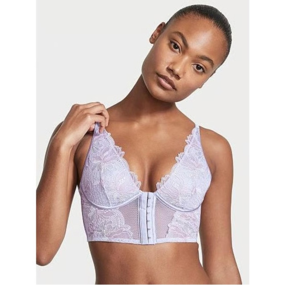 Victoria's Secret Icy Lavender Shimmer Unlined Floral Embroidery Bra Top